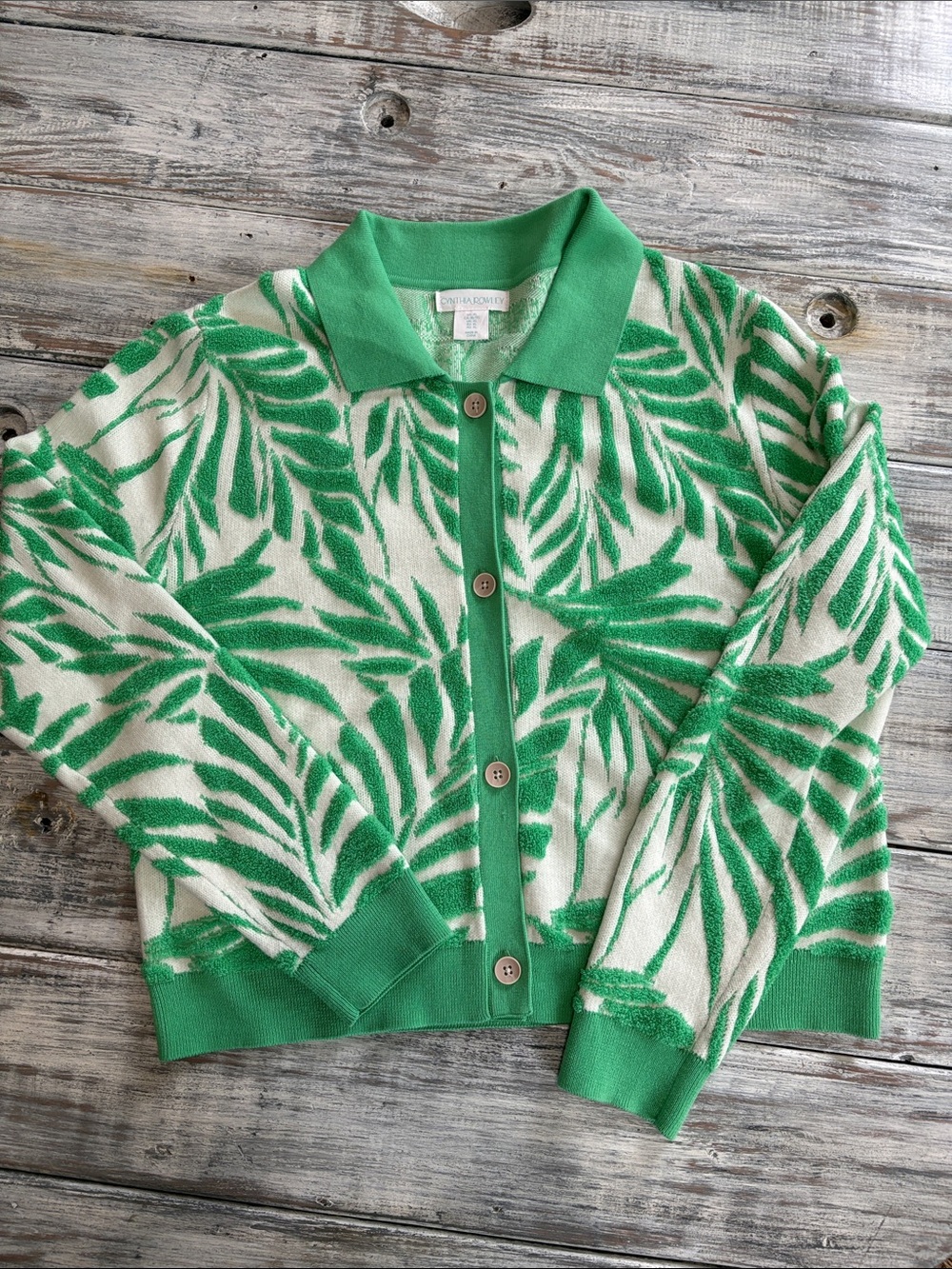 As new, Cynthia Rowley green/white sweater, size XL